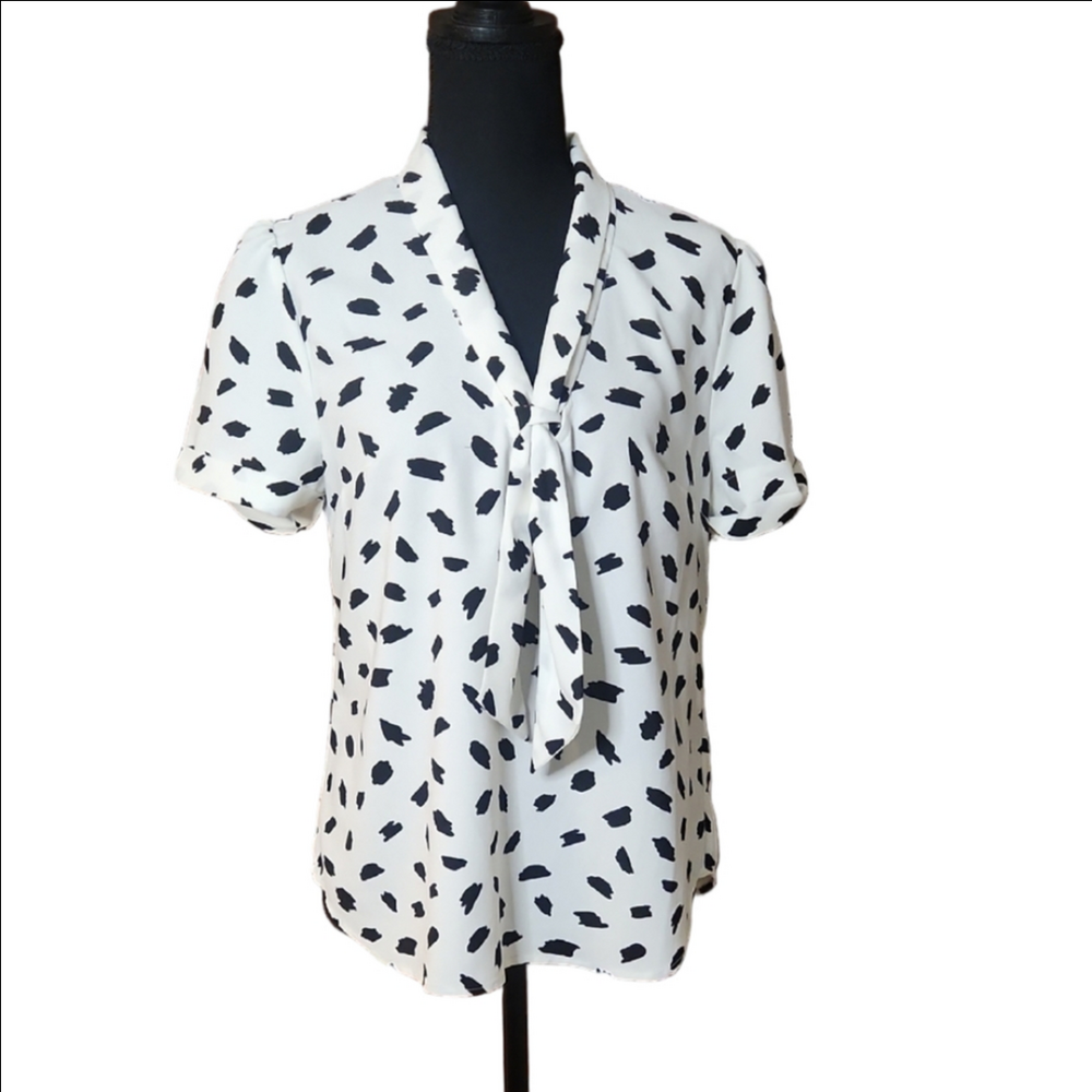 Modcloth Black and White Patterned Blouse, Medium